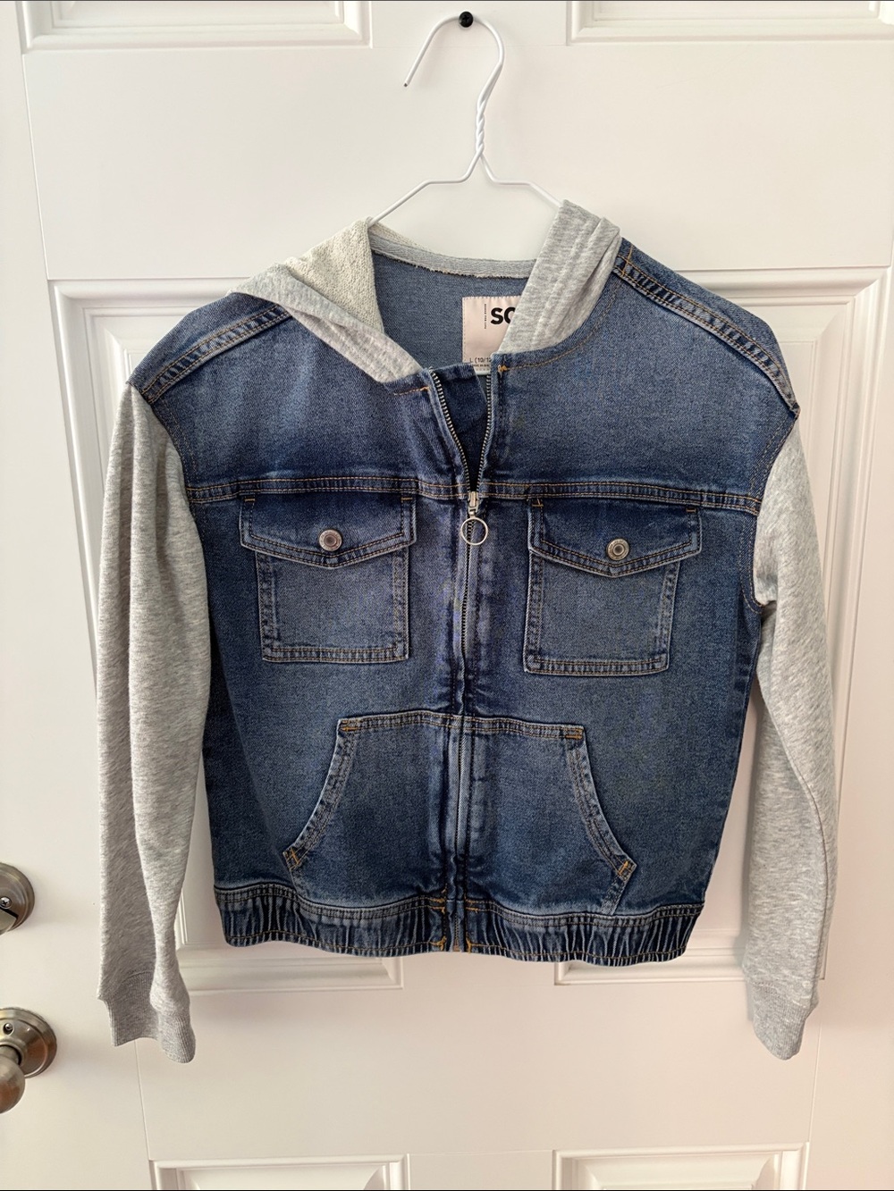SO Blue Denim Jacket with Gray Hooded Sleeves